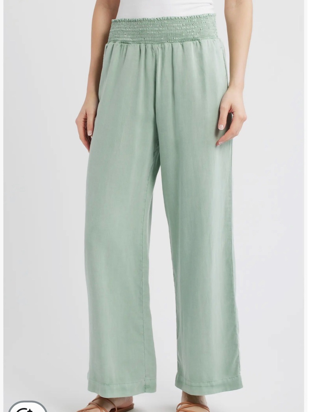 Bella Dahl Sage Green Smocked-Waist Wide Leg Pants